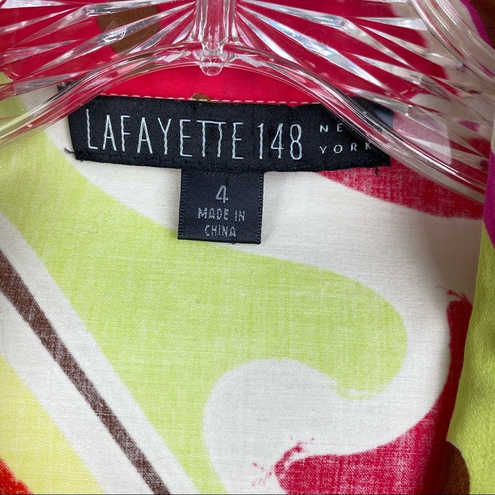 Lafayette 148 Y2K Abstract Print Tie Front Blouse 4 - Picture 4 of 9